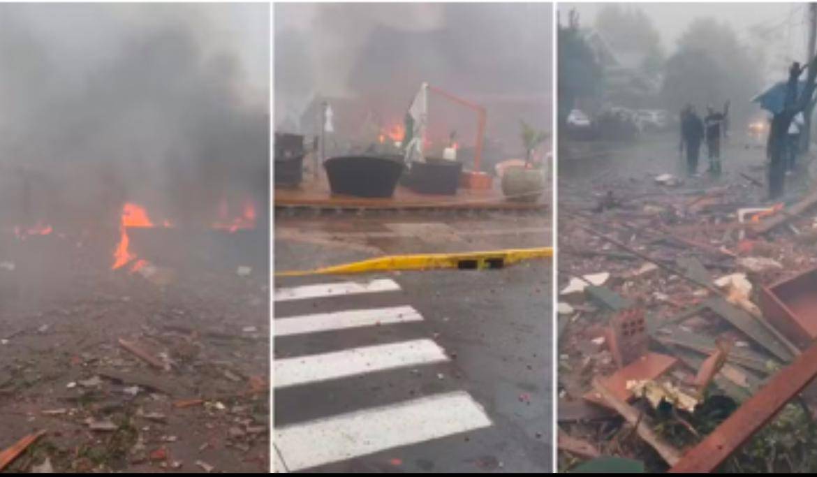 [VÍDEO] Avião de pequeno porte cai em Gramado e atinge prédio, pousada e loja