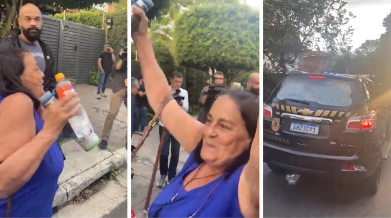 [VÍDEO] Mulher leva coroa de flores para casa de Lula, xinga agente da PF e é presa