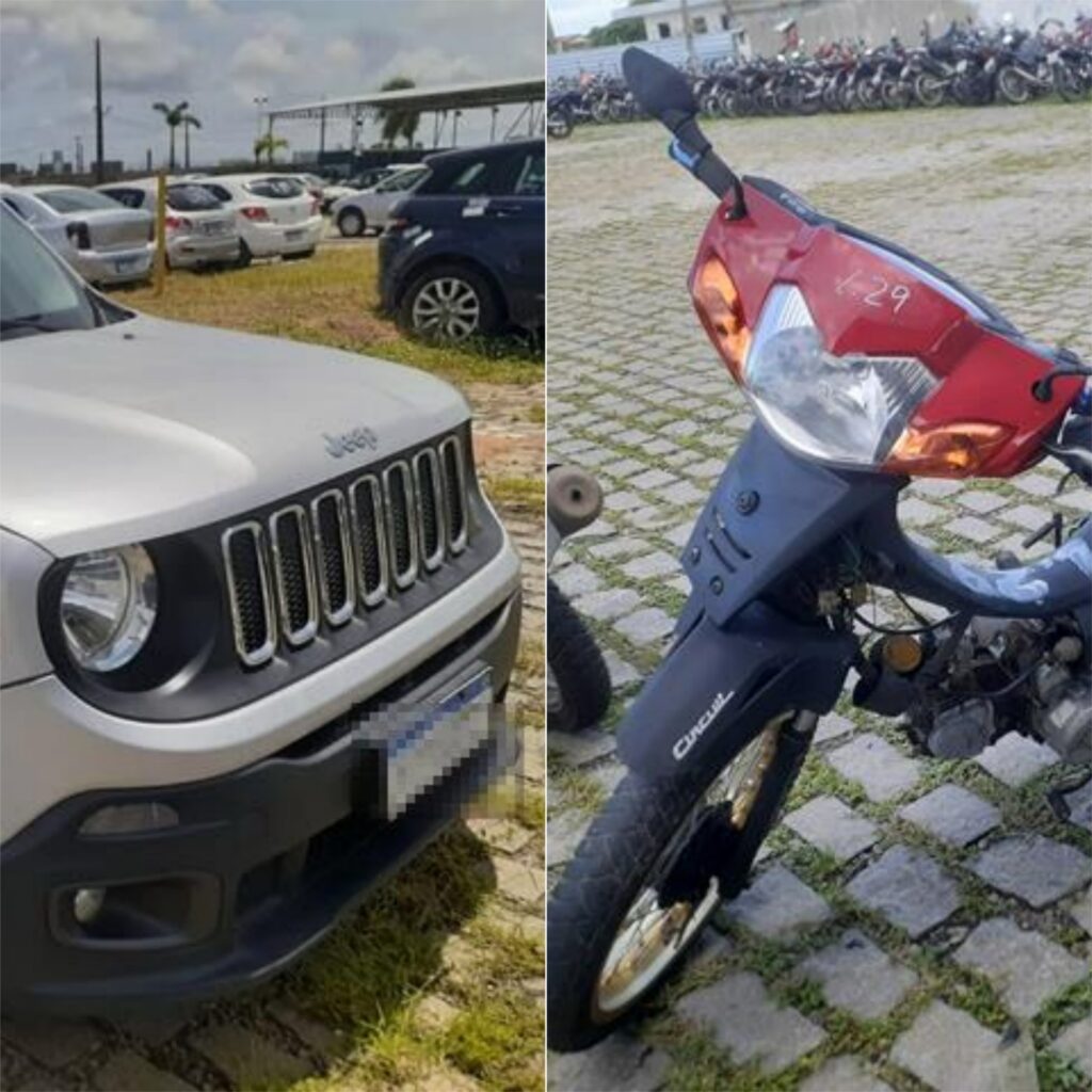 Motos a partir de R$ 400 e Jeep Renegade a R$ 20 mil: Detran realiza leilão de veículos no RN